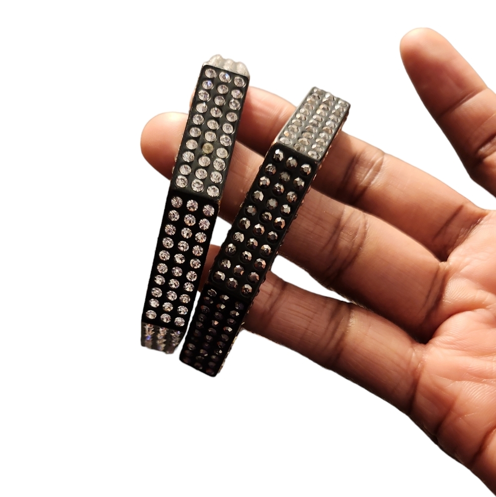 Bracelet Rhinestones Black Diamonds and Crystal Diamonds Set Metal Rockstar OS